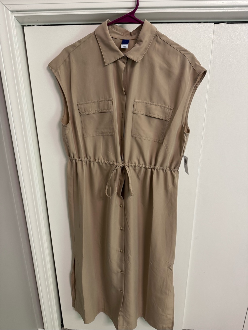 OLD‎ NAVY Womens Small Sleeveless Khaki Button up Sundress Drawstring waist NWT